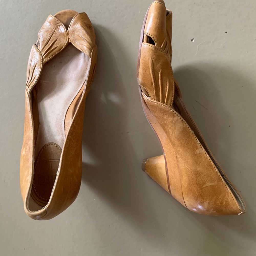 Frye Open Toe Short Heel in mustard yellow